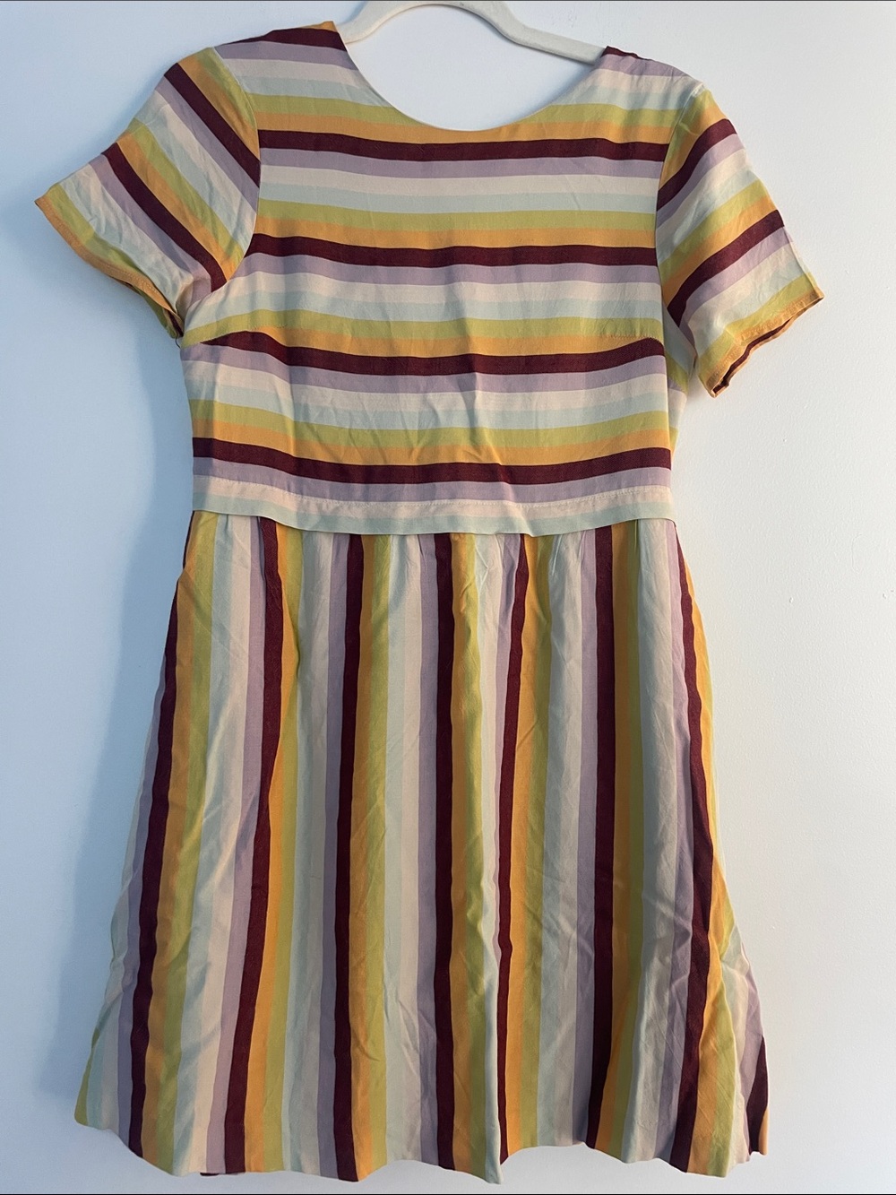 Madewell Short-Sleeve Striped Dress in Yellow, Purple & Cream